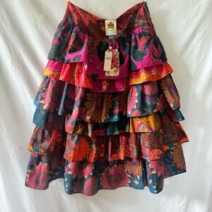 NWT Farm Rio for Anthropologie Tiered Mix Print Midi Skirt Size Medium